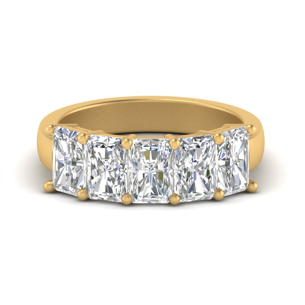 0.50 To 5 Ct Radiant Cut Lab Diamond Five Stone Wedding Band 14k Gold