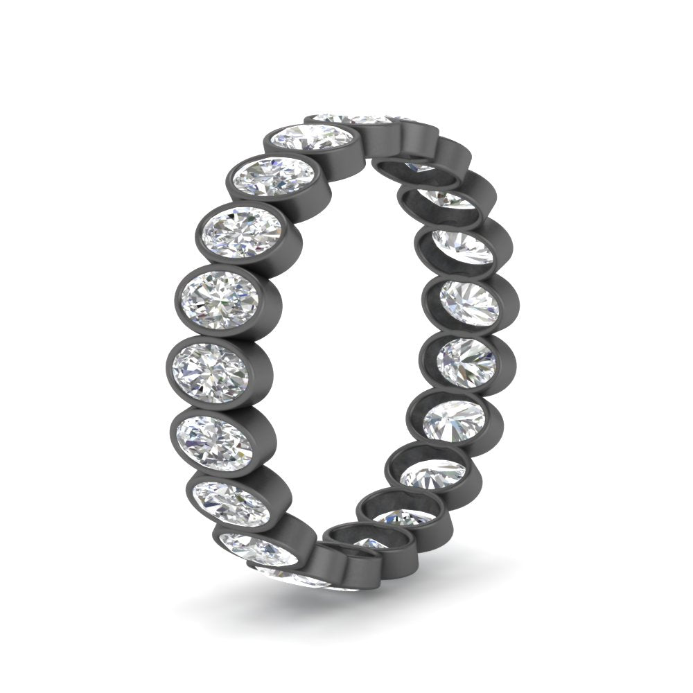 Bezel Lab Diamond Oval Cut Eternity Women Ring In 14K Black Gold | Cuts & Carat