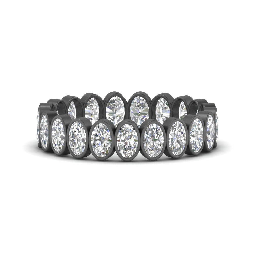 Bezel Lab Diamond Oval Cut Eternity Women Ring In 14K Black Gold | Cuts & Carat