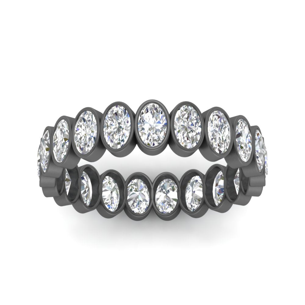 Bezel Lab Diamond Oval Cut Eternity Women Ring In 14K Black Gold | Cuts & Carat