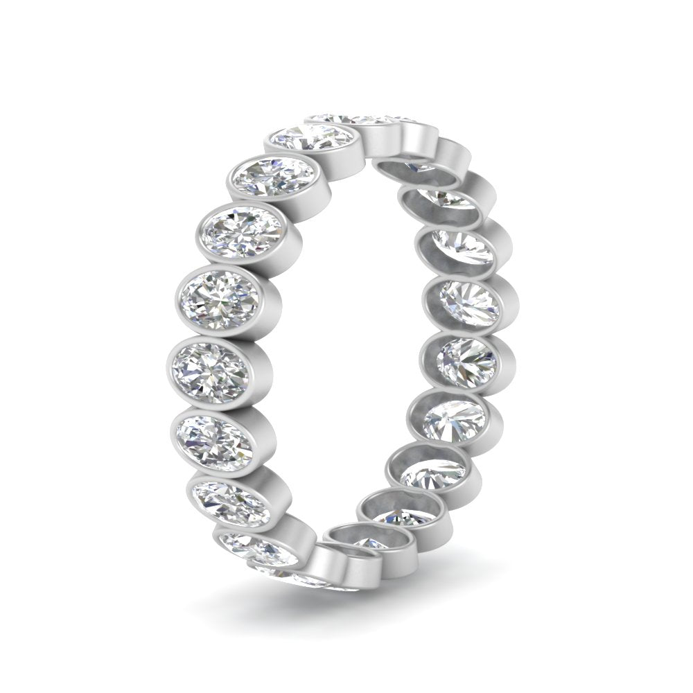 Bezel Lab Diamond Oval Cut Eternity Women Ring In 14K White Gold | Cuts & Carat