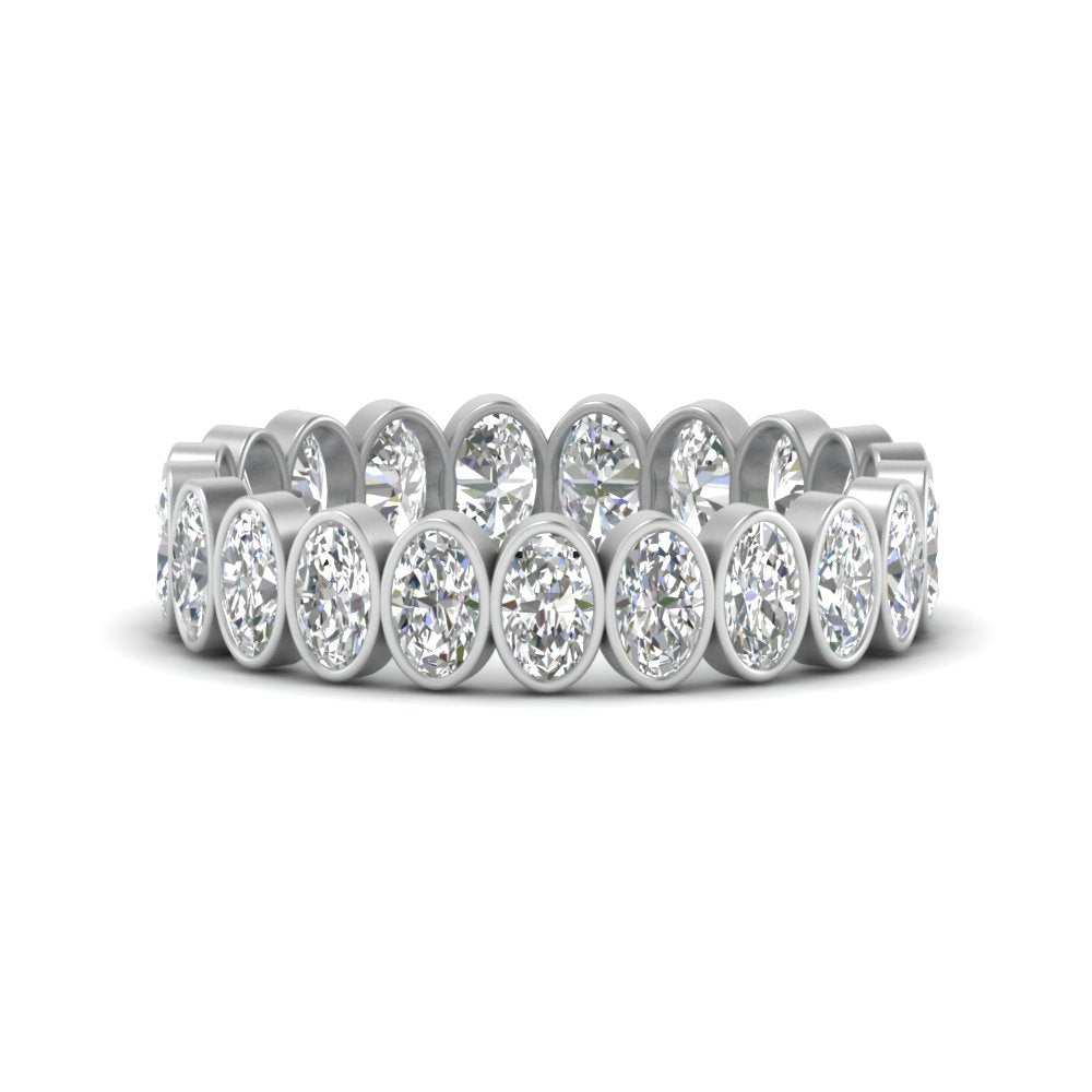 Bezel Lab Diamond Oval Cut Eternity Women Ring In 14K White Gold | Cuts & Carat