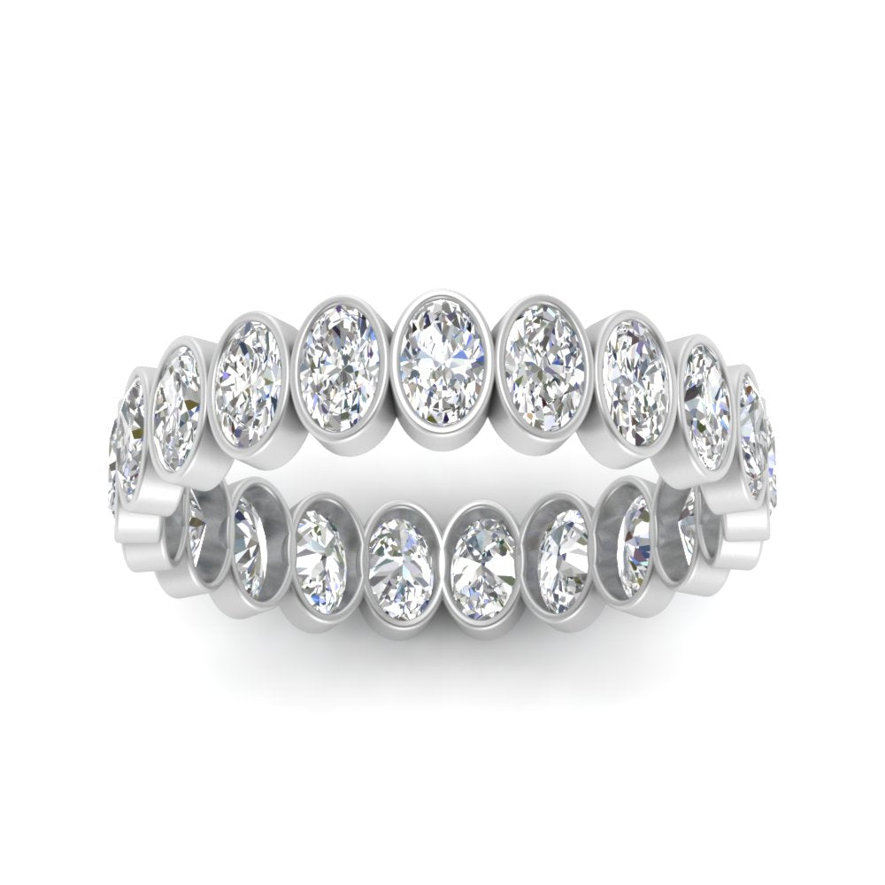 Bezel Lab Diamond Oval Cut Eternity Women Ring In 14K White Gold | Cuts & Carat