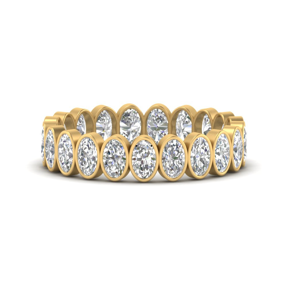 Bezel Lab Diamond Oval Cut Eternity Women Ring In 14K Yellow Gold | Cuts & Carat