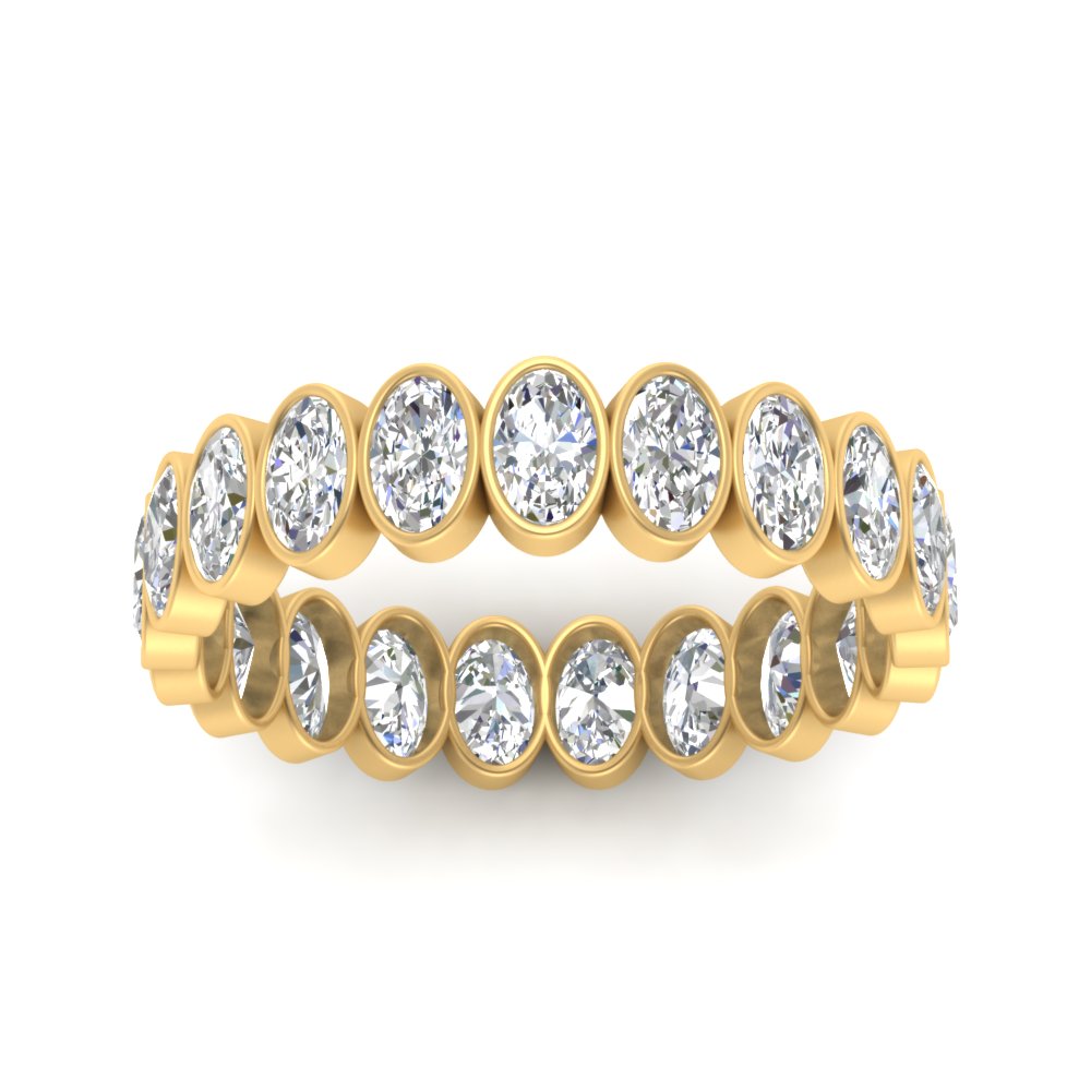 Bezel Lab Diamond Oval Cut Eternity Women Ring In 14K Yellow Gold | Cuts & Carat