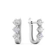 1 Carat Round Cut Lab Diamond 3 Stone Huggie Earrings 14K Gold
