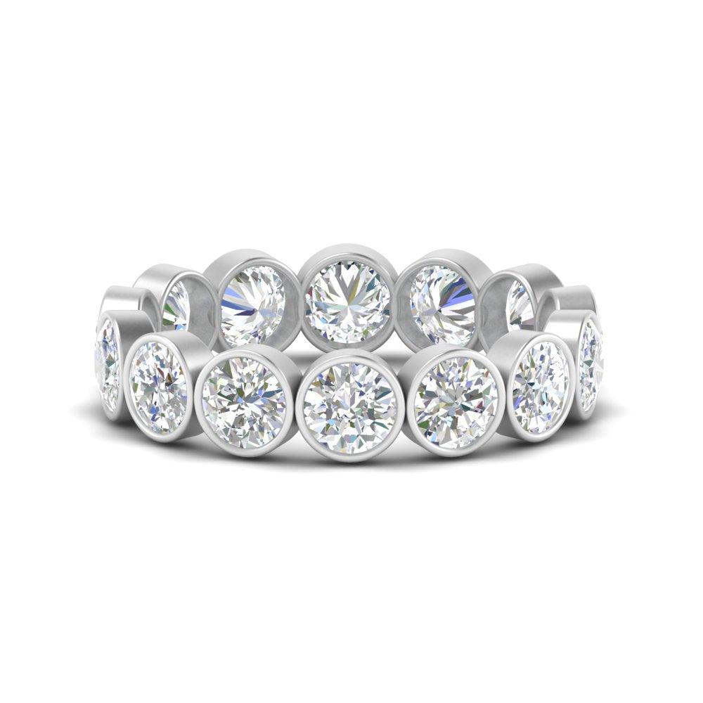 Bezel Lab Diamond Rount Cut Eternity Women Ring In 14K White Gold | Cuts & Carat