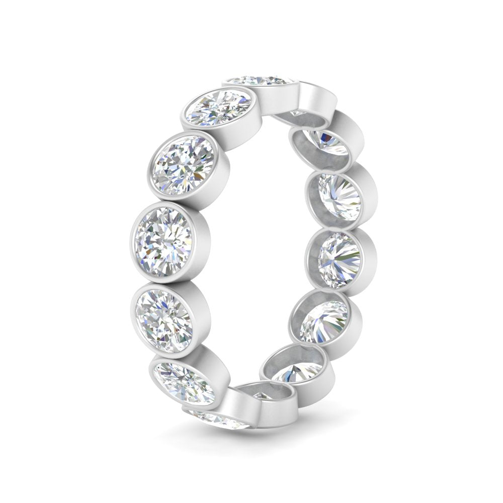 Bezel Lab Diamond Rount Cut Eternity Women Ring In 14K White Gold | Cuts & Carat