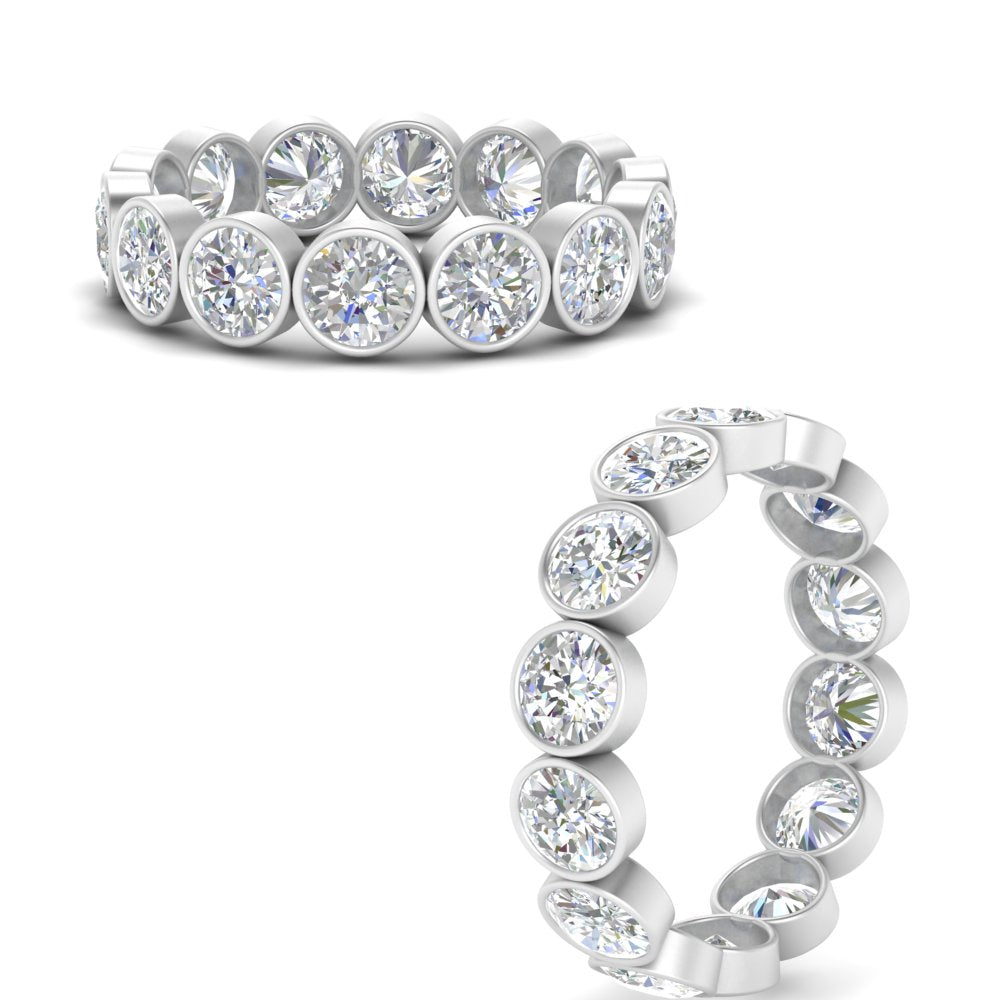 Bezel Lab Diamond Rount Cut Eternity Women Ring In 14K White Gold | Cuts & Carat