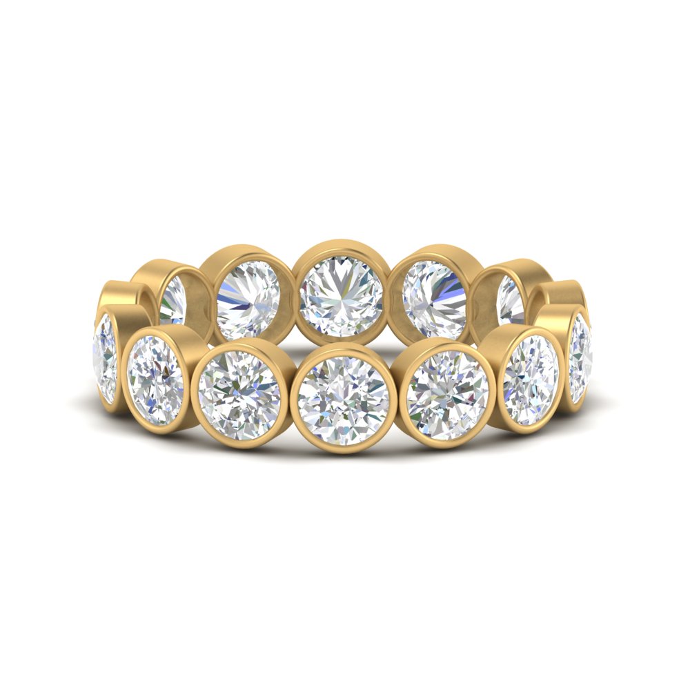 Bezel Lab Diamond Rount Cut Eternity Women Ring In 14K Yellow Gold | Cuts & Carat