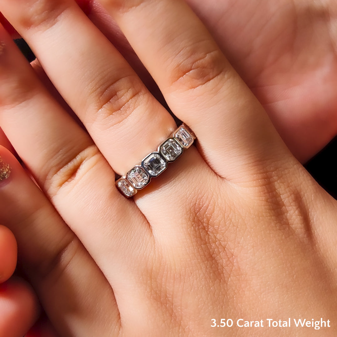 2 Ctw To 4.50 Ctw Asscher Lab Diamond Bezel Set Eternity Ring 14K Gold