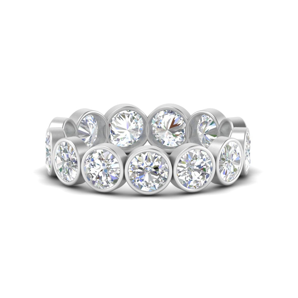 Bezel Lab Diamond Rount Cut Eternity Women Ring In 14K White Gold | Cuts & Carat