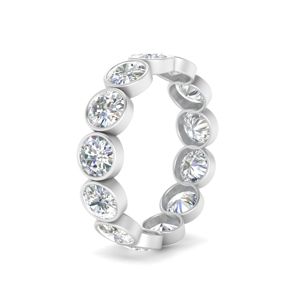 Bezel Lab Diamond Rount Cut Eternity Women Ring In 14K White Gold | Cuts & Carat