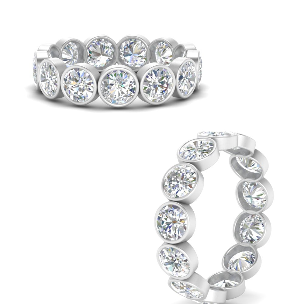 Bezel Lab Diamond Rount Cut Eternity Women Ring In 14K White Gold | Cuts & Carat