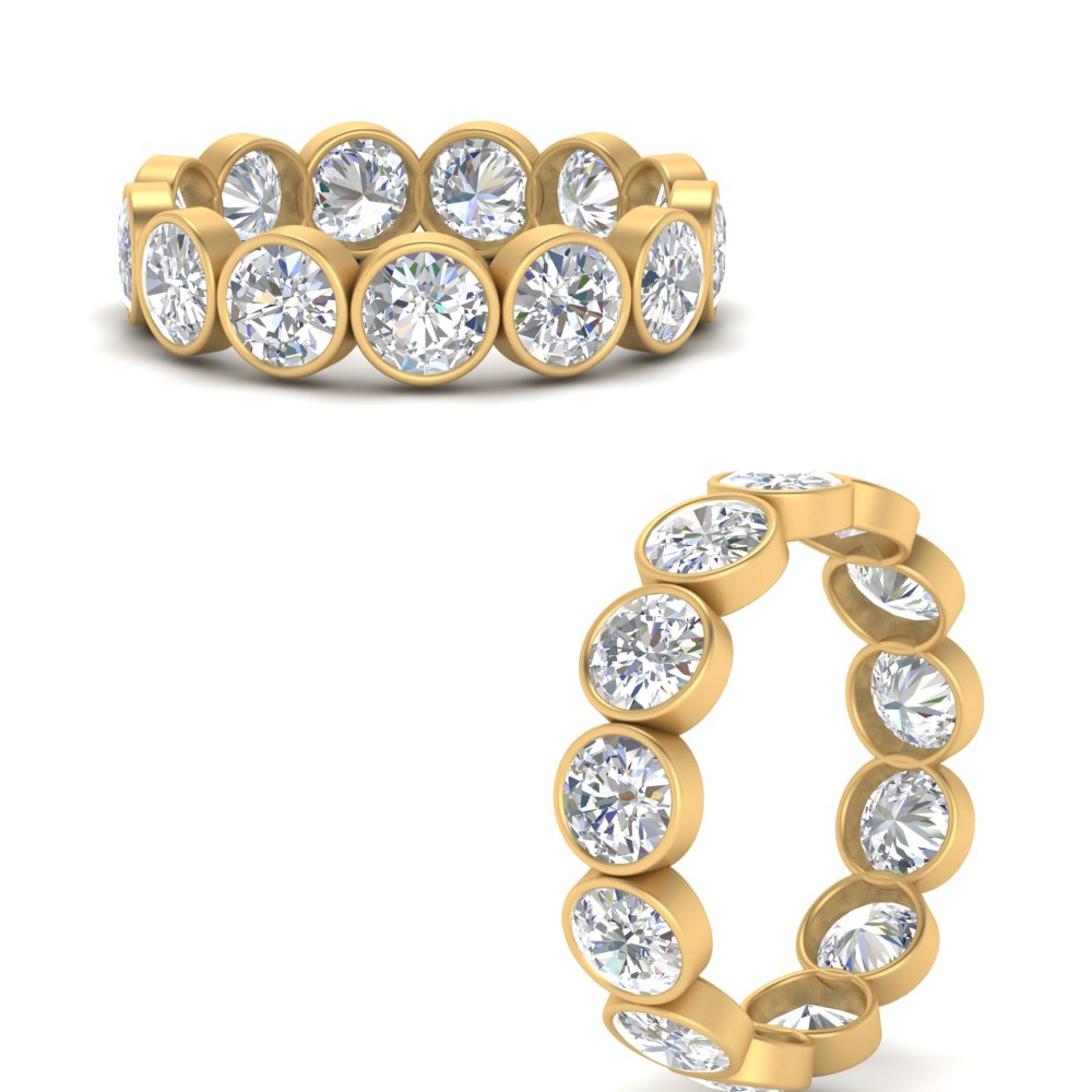 Bezel Lab Diamond Rount Cut Eternity Women Ring In 14K Yellow Gold | Cuts & Carat