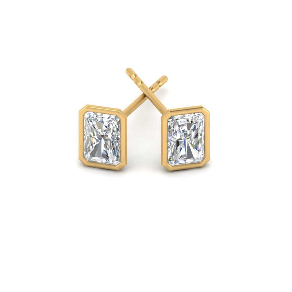 0.50 To 4 Carat Lab Diamond Radiant Stud Bezel Set Earring For Women 14K Gold