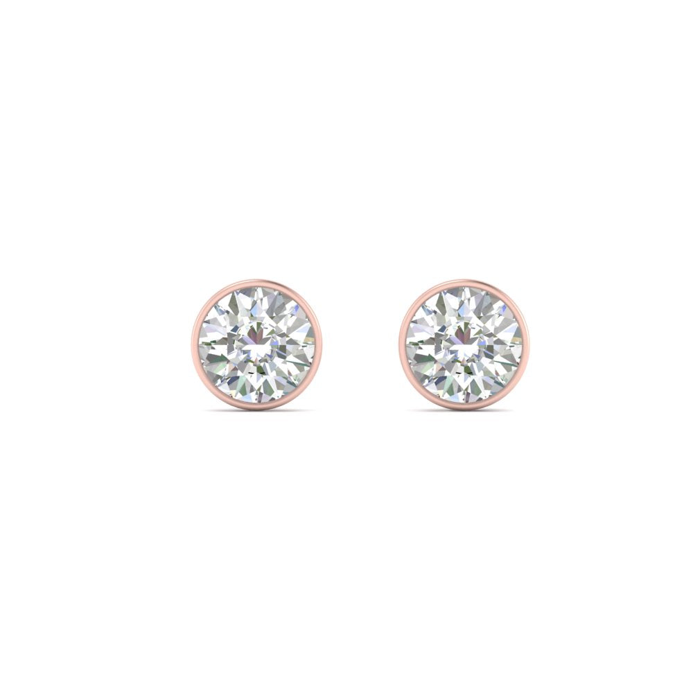 0.25 To 5 Carat Lab Diamond Round Stud Bezel Set Earring For Women 14K Gold