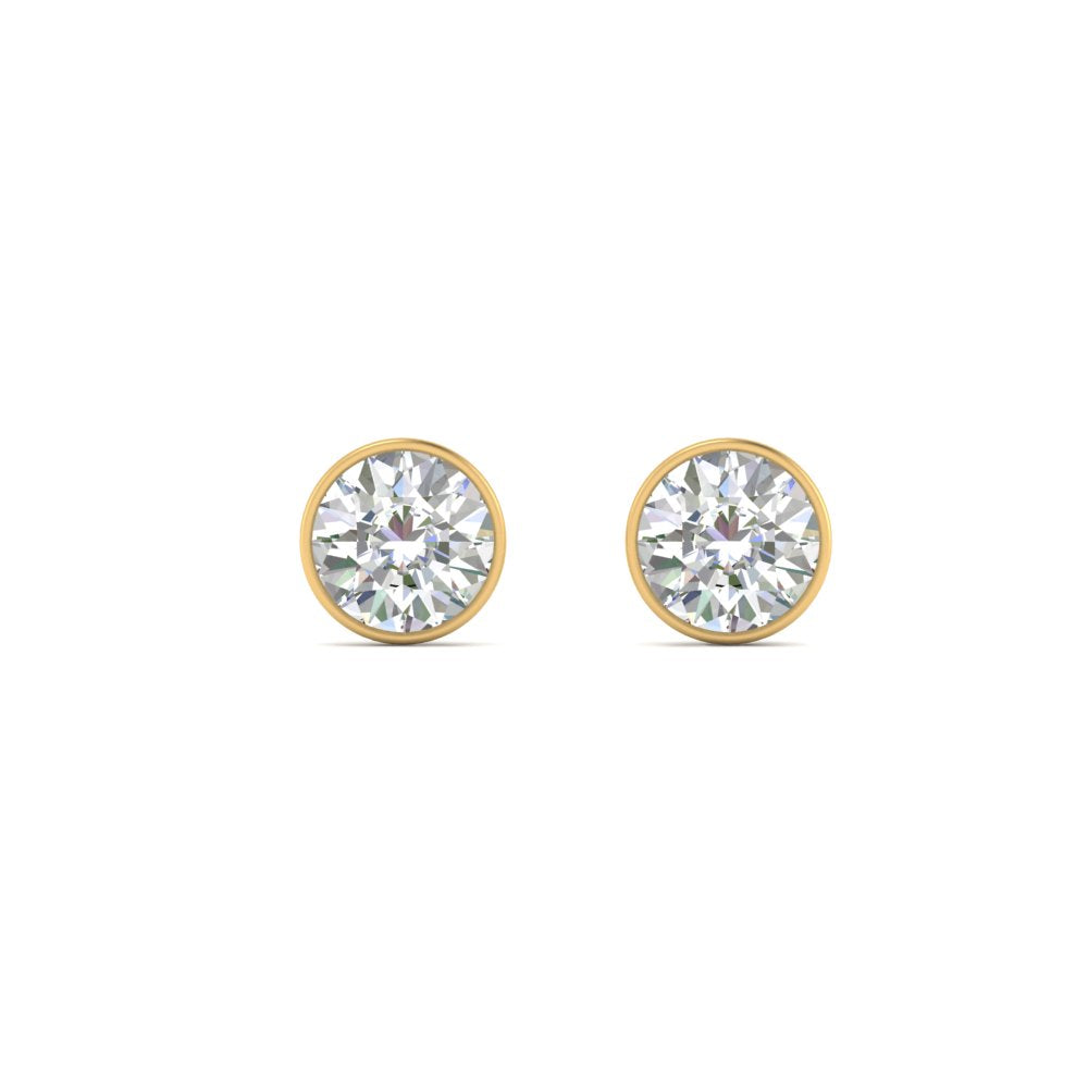 0.25 To 5 Carat Lab Diamond Round Stud Bezel Set Earring For Women 14K Gold
