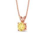 Load image into Gallery viewer, 4-ct-four-prong-fancy-lab-grown-round-vived-yellow-stone-pendant-in-rose-gold-fdpd8469rogvyellowangle2-4.00ct-nl-rg.jpg?v=1786081185