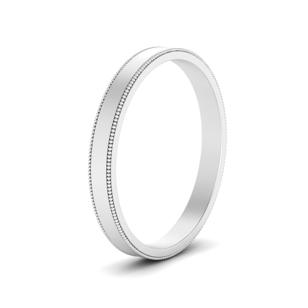 Flat Milgrain Stackable Mens Wedding Band In 14K White Gold | Cuts & Carat