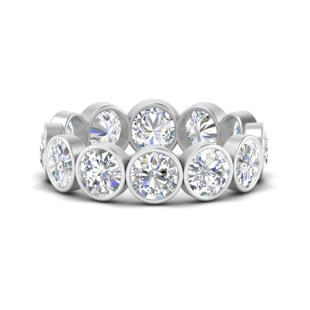Bezel Lab Diamond Rount Cut Eternity Women Ring In 14K White Gold | Cuts & Carat