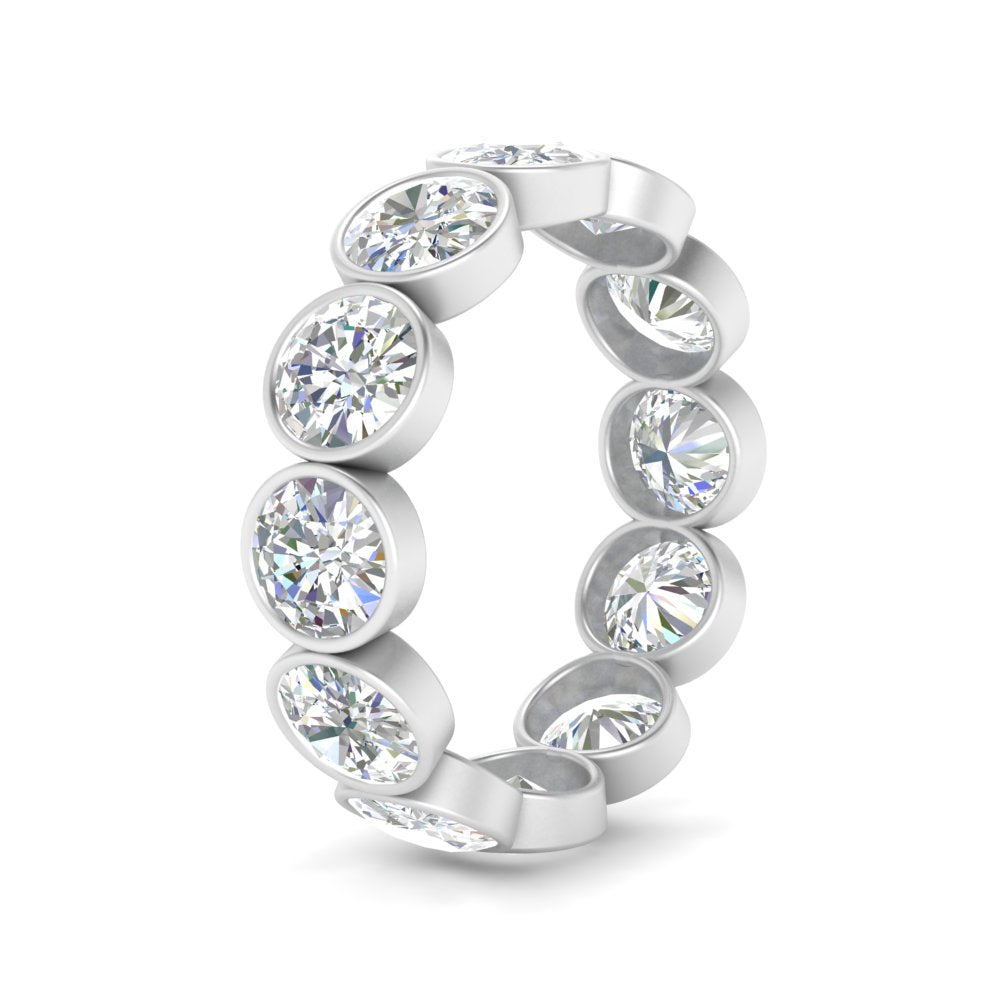 Bezel Lab Diamond Rount Cut Eternity Women Ring In 14K White Gold | Cuts & Carat