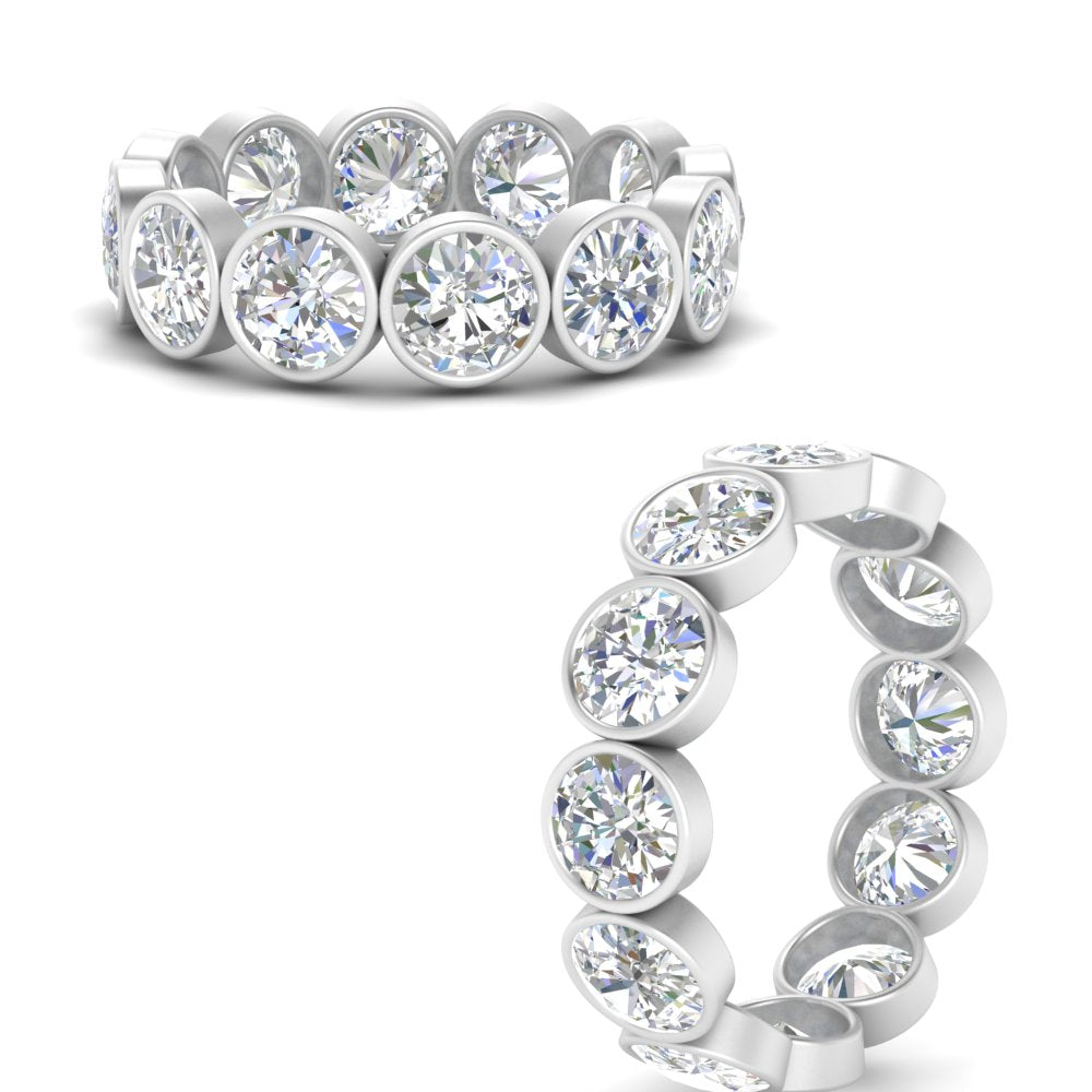 Bezel Lab Diamond Rount Cut Eternity Women Ring In 14K White Gold | Cuts & Carat