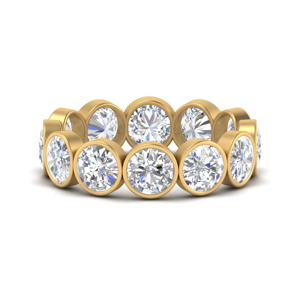Bezel Lab Diamond Rount Cut Eternity Women Ring In 14K Yellow Gold | Cuts & Carat
