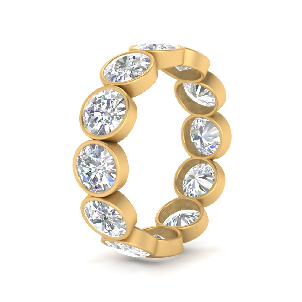 Bezel Lab Diamond Rount Cut Eternity Women Ring In 14K Yellow Gold | Cuts & Carat