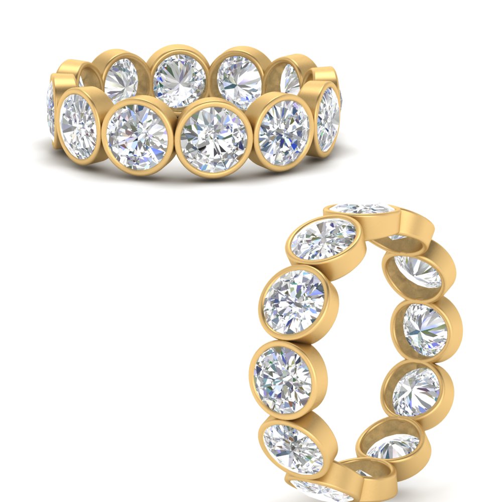 Bezel Lab Diamond Rount Cut Eternity Women Ring In 14K Yellow Gold | Cuts & Carat