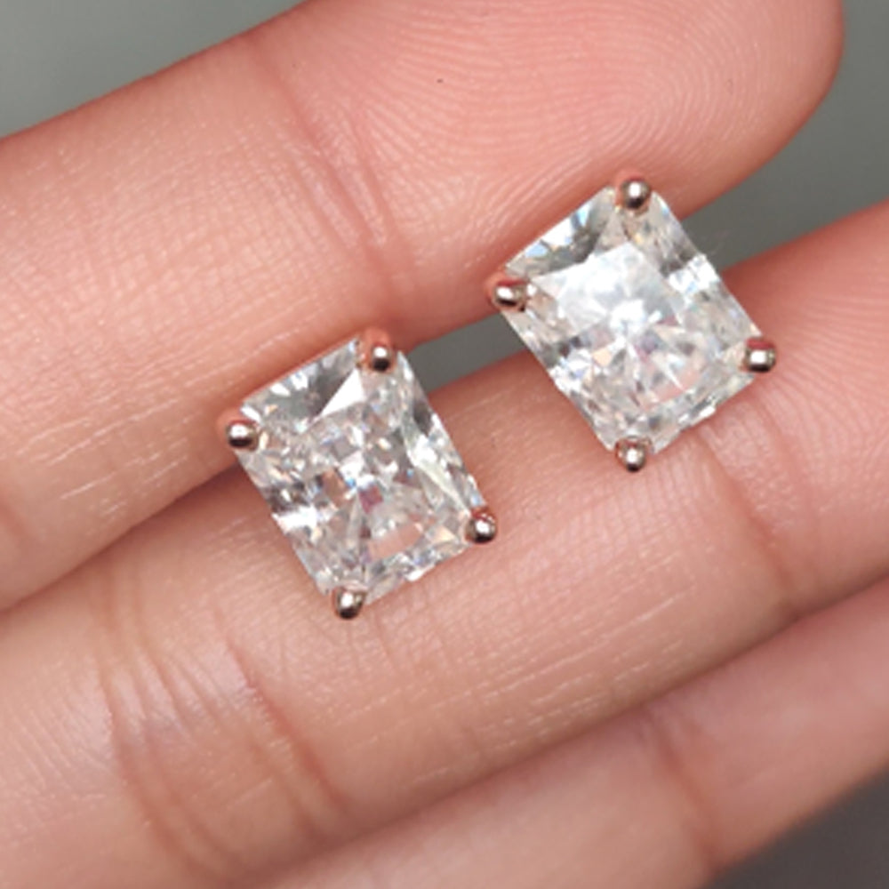 1/2 To 4 Carat Radiant Cut Lab Created Diamond Women Stud Earring 14K Gold