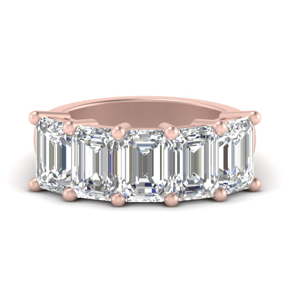 Five Stone Emerald Cut Lab Diamond Ring 14K Gold