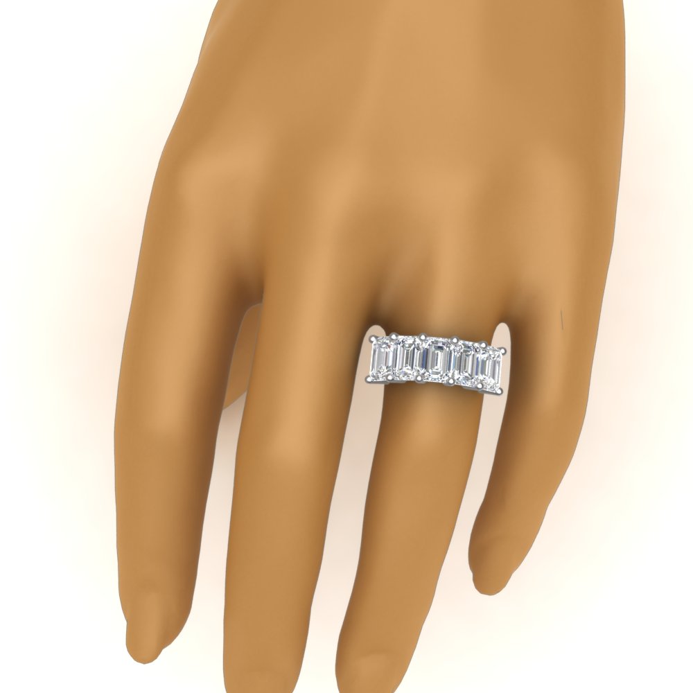Five Stone Emerald Cut Lab Diamond Ring 14K Gold