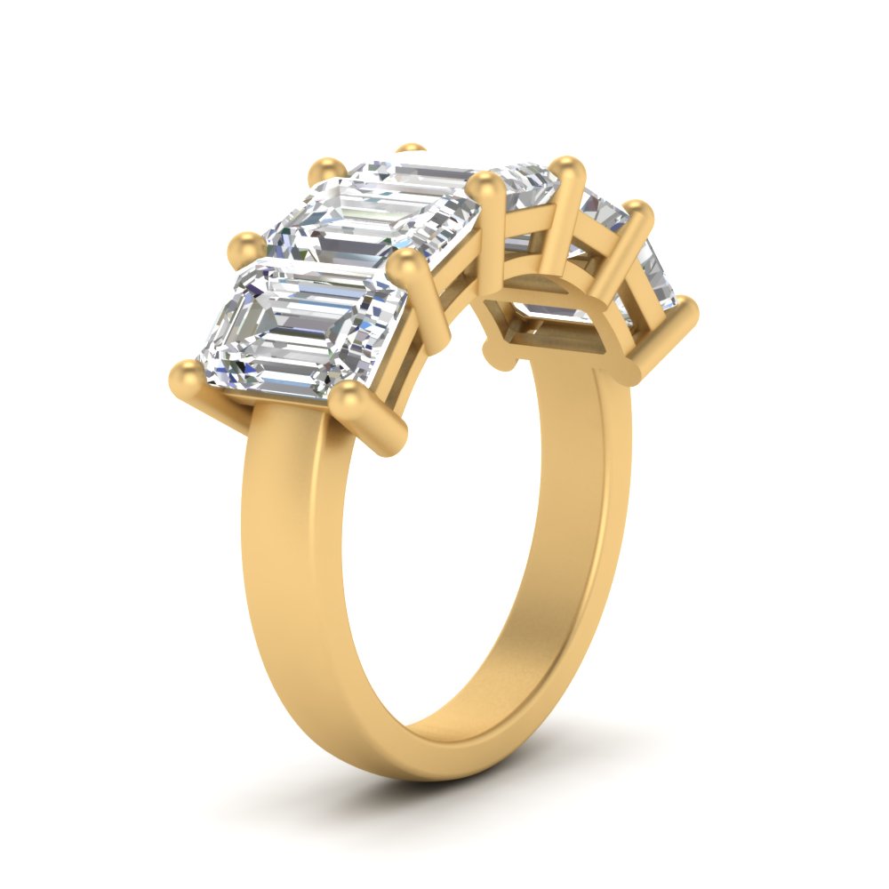 Five Stone Emerald Cut Lab Diamond Ring 14K Gold