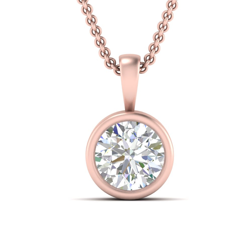 Round Lab Diamond Bezel Solitaire Pendant For Women