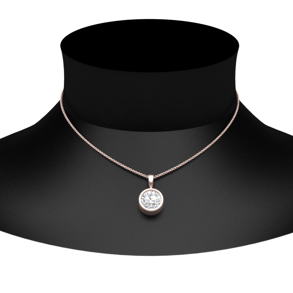 Round Lab Diamond Bezel Solitaire Pendant For Women