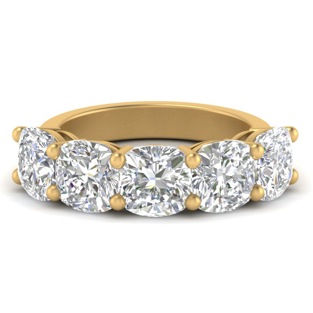 1 To 5 Carat Lab Diamond Five Stone Cushion Cut Wedding Band 14K Gold