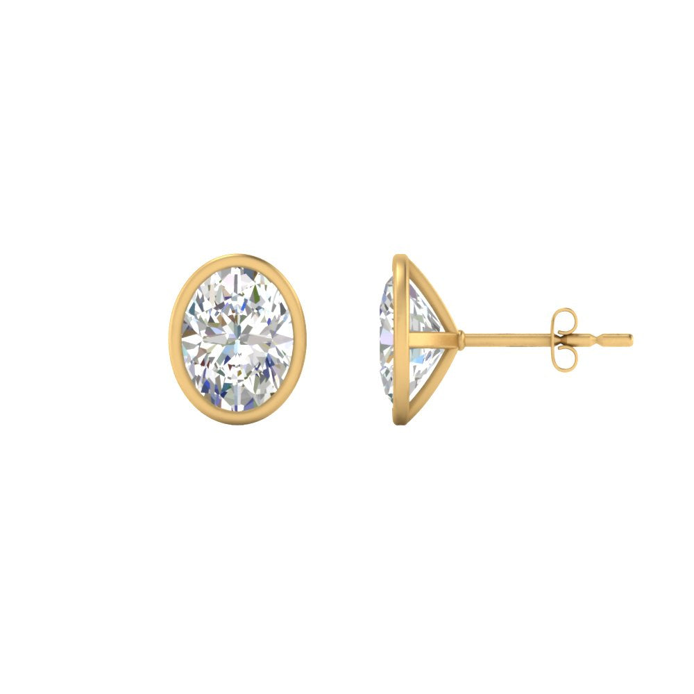 0.50 To 5 Carat Lab Diamond Oval Stud Bezel Set Earring For Women 14K Gold