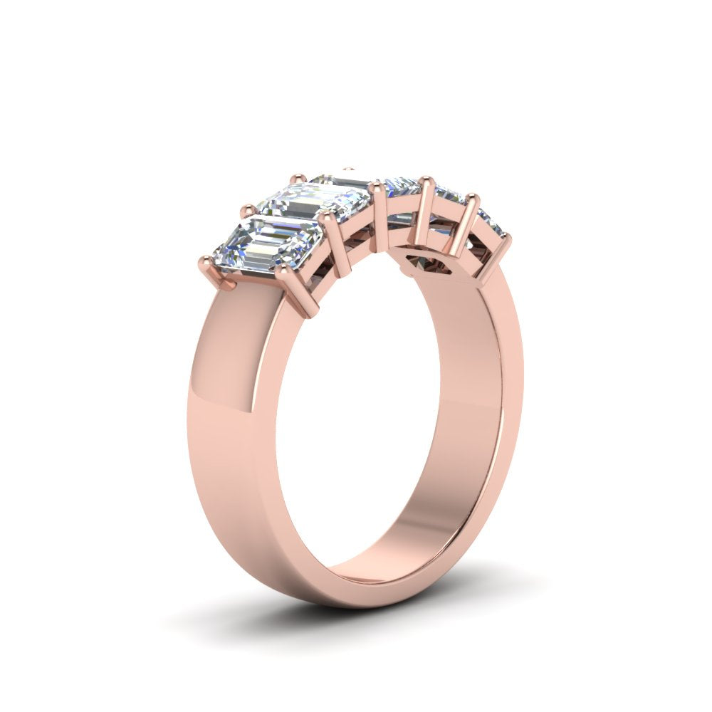 Five Stone Emerald Cut Lab Diamond Ring 14K Gold