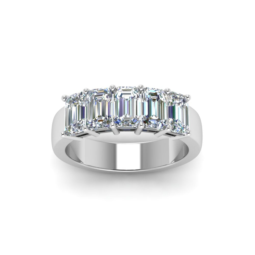 Five Stone Emerald Cut Lab Diamond Ring 14K Gold