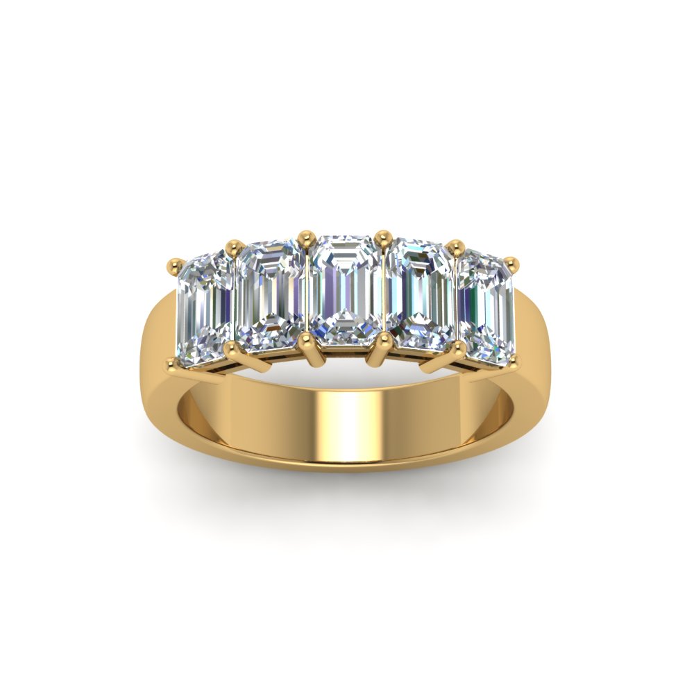 Five Stone Emerald Cut Lab Diamond Ring 14K Gold