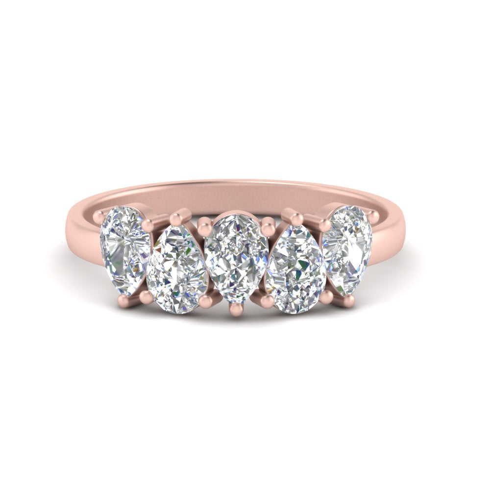 1/2 - 2 1/2 Carat Lab Grown Pear Shaped Diamond Teardrop Lab Created 5 Stone Wedding Band For Women 14K Gold
