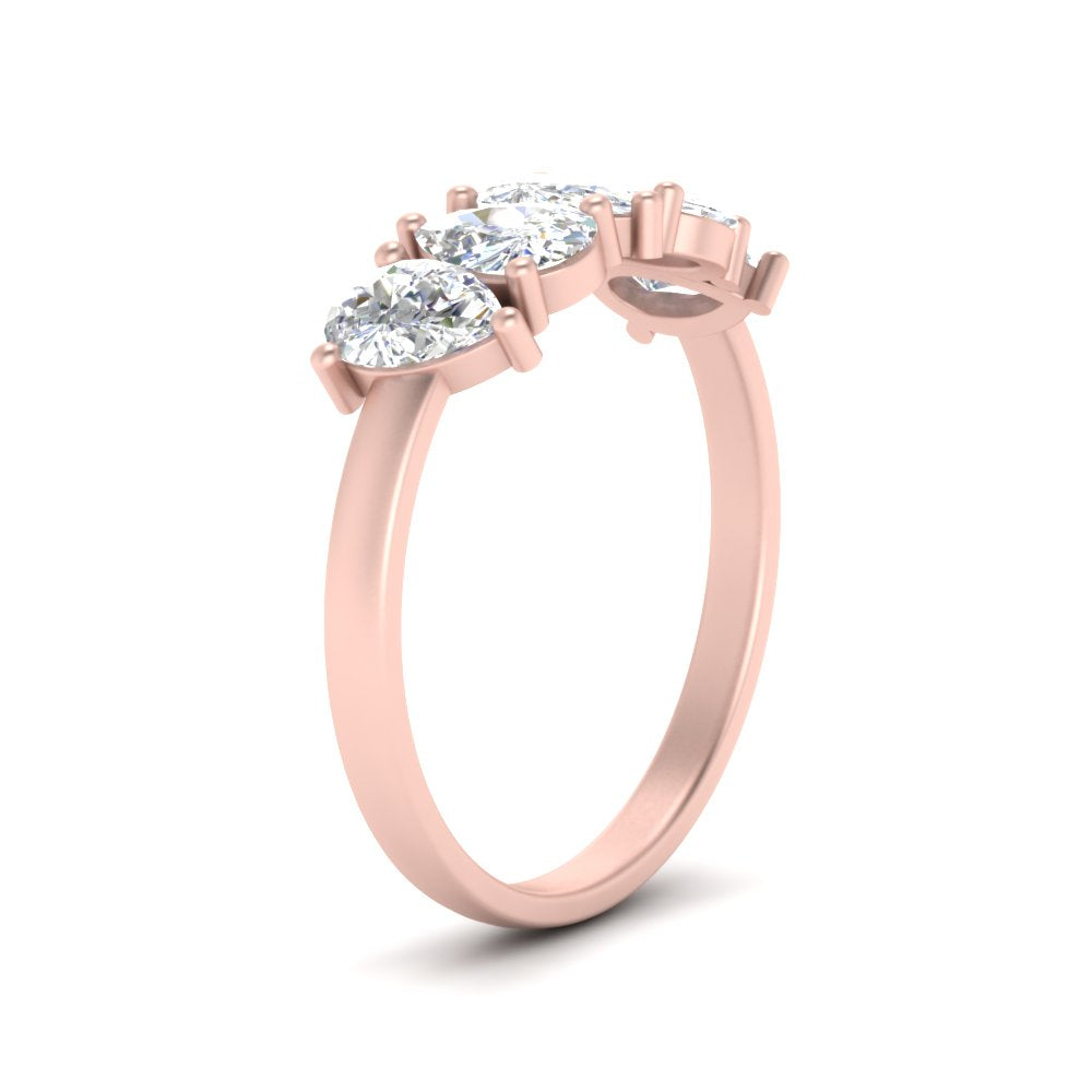 1/2 - 2 1/2 Carat Lab Grown Pear Shaped Diamond Teardrop Lab Created 5 Stone Wedding Band For Women 14K Gold
