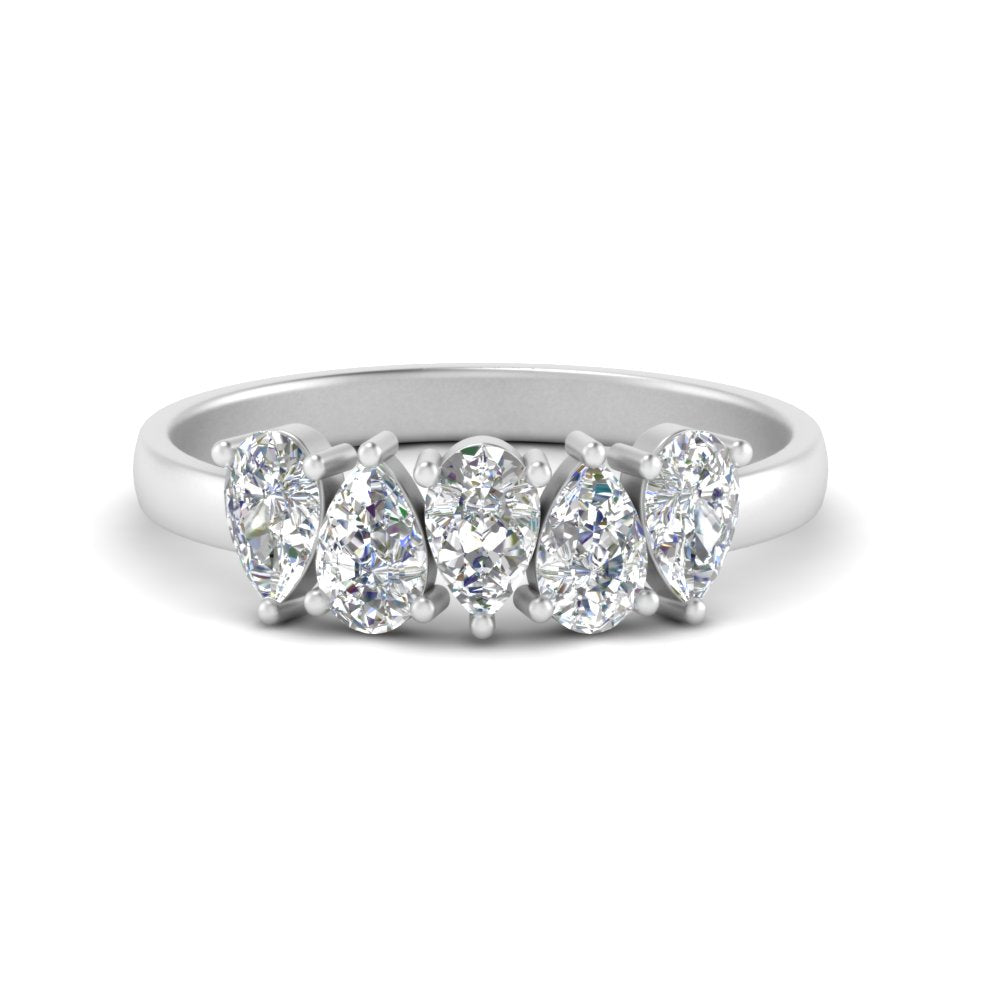 1/2 - 2 1/2 Carat Lab Grown Pear Shaped Diamond Teardrop Lab Created 5 Stone Wedding Band For Women 14K Gold