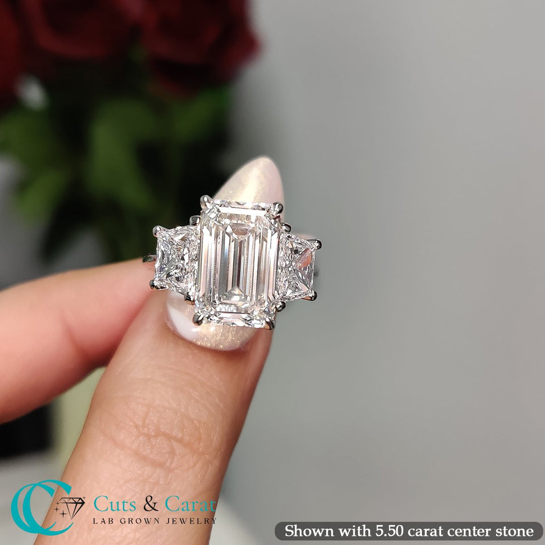 Fancy Color Lab Emerald Cut 3 Stone Engagement Ring