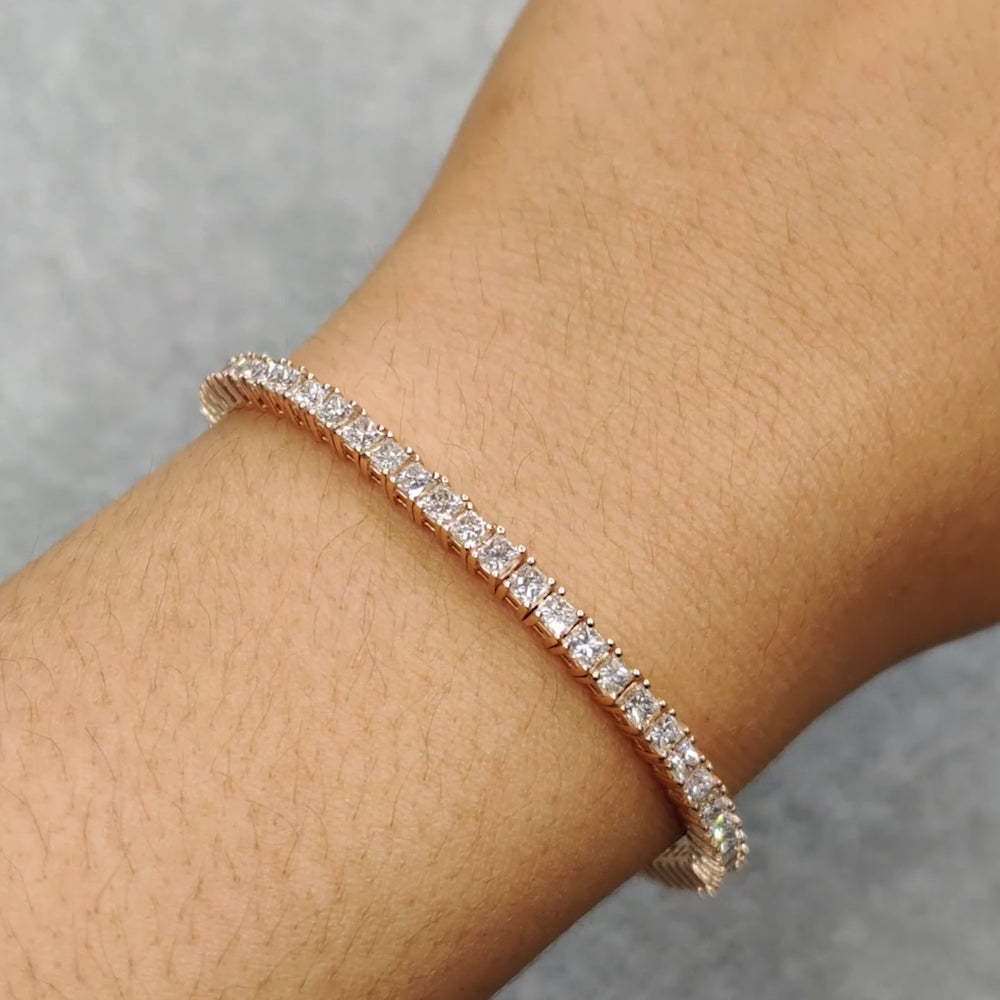 5 To 10 Carat Princess Cut Tennis Lab Diamond Bracelet 14K Gold