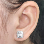 Load image into Gallery viewer, Baguette, Round And Emerald Cut Lab Diamond Studs Women Earring In 14k White Gold | Cuts &amp; Carat
