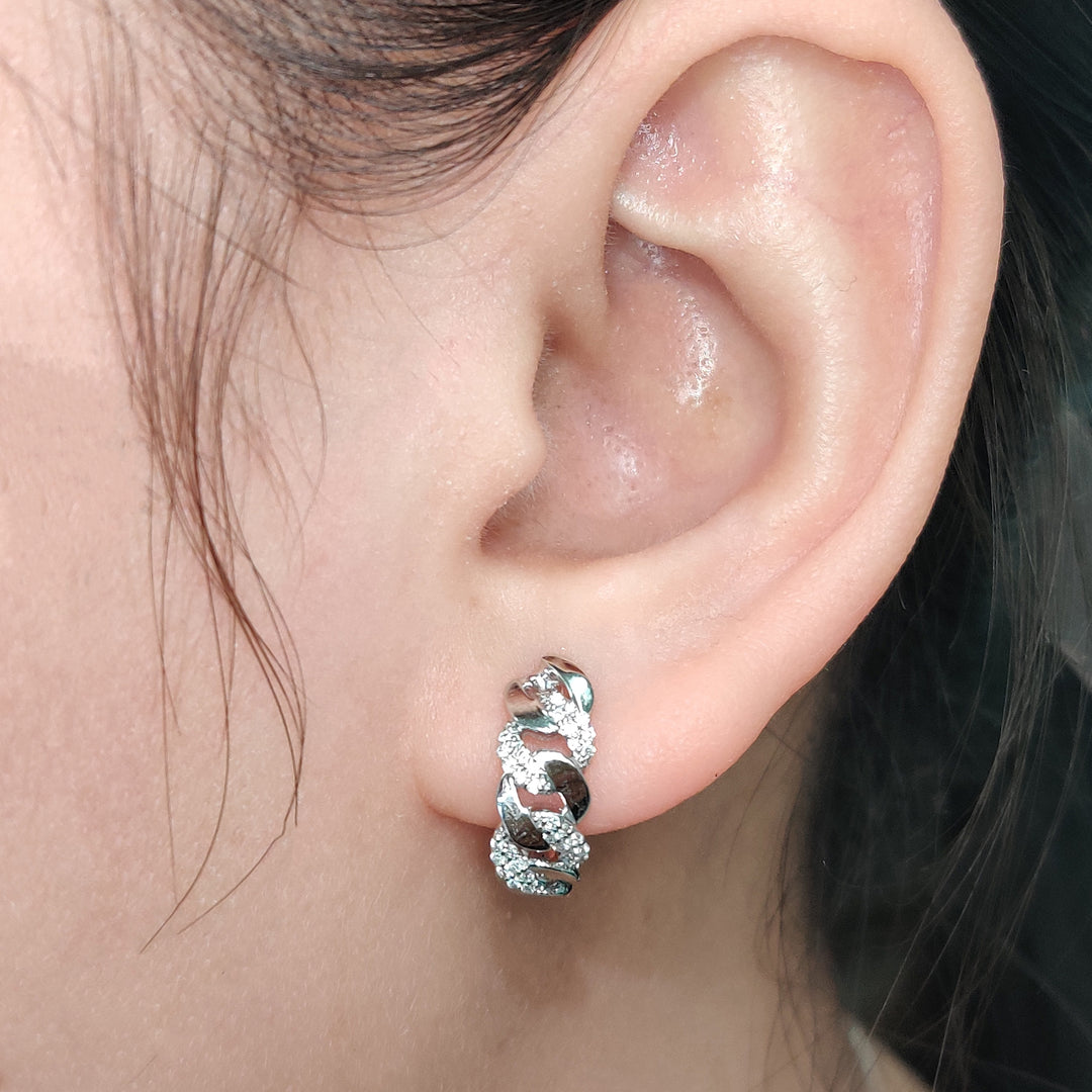 1/4 Carat Round Cut Lab Diamond Cuban Link Hoop Earrings 14K Gold