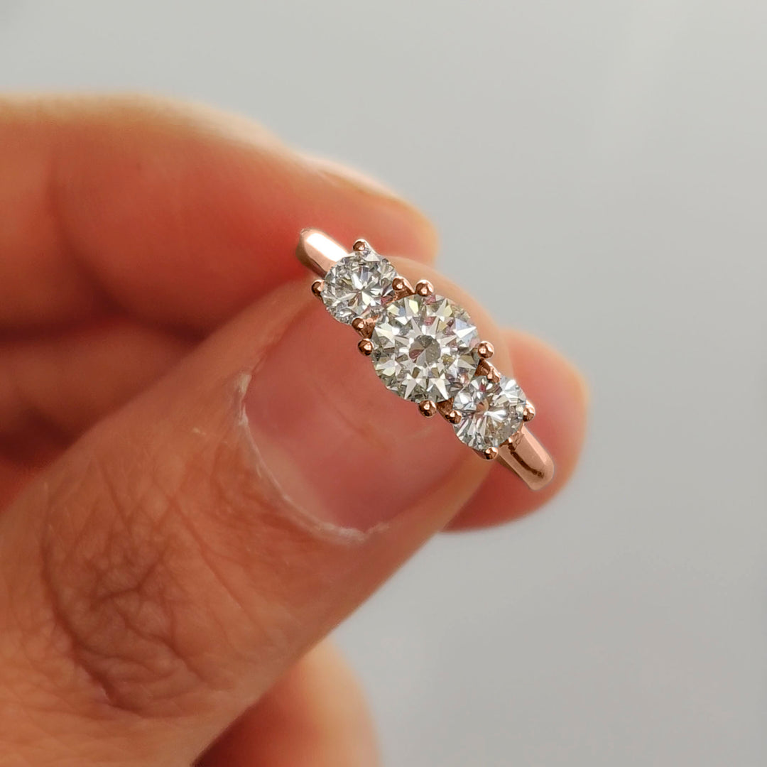 Lab Grown Round Cut Diamond 3 Stone Women Engagement Ring 14K Rose Gold