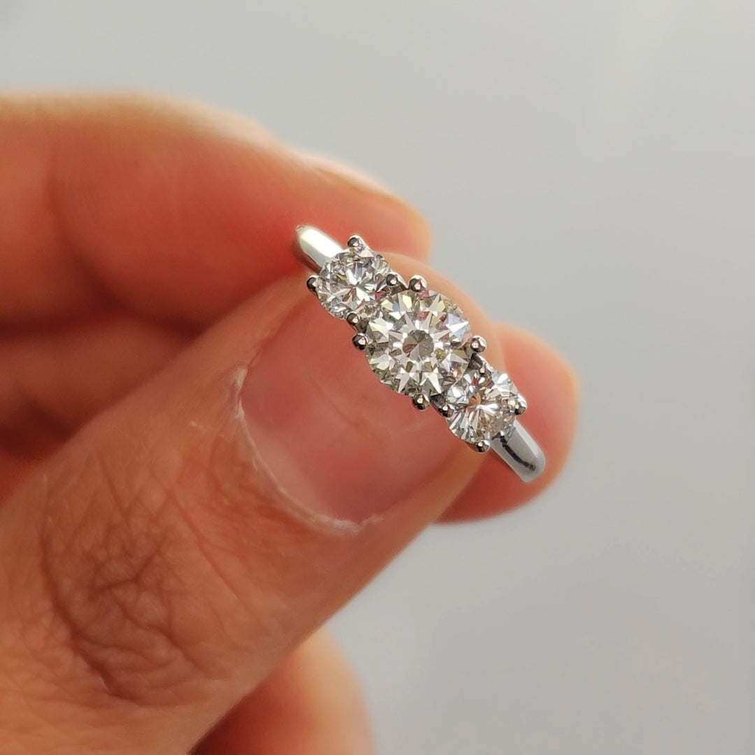 Lab Grown Round Cut Diamond 3 Stone Women Engagement Ring 14K White Gold